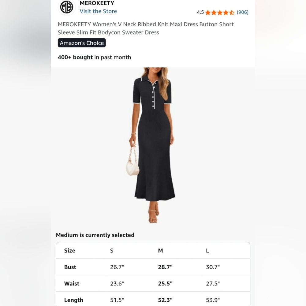 Merokeety Women's V-Neck Black Ribbed Knit Maxi Dress Bodycon Office/Carrer Med - Picture 12 of 16